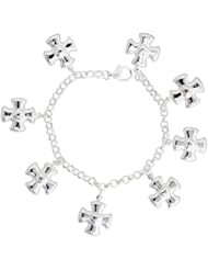 Sterling Silver Heart on Maltese Cross Pendant Bracelet, 15/16" (24mm) wide