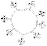 Sterling Silver Heart on Maltese Cross Pendant Bracelet, 15/16 (24mm) wide