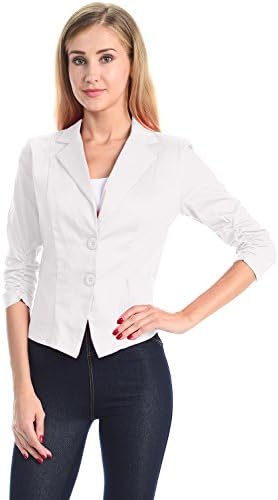 Normcoer Women's Fashion 3/4 Cinched Sleeve Boyfriend Blazer (KATIT5060-WHITE-M)
