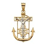 14K Two-Tone Gold Mariner's Crucifix Pendant - 46.50x38.00mm