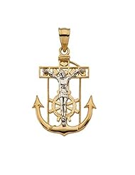 14K Two-Tone Gold Mariners Crucifix Pendant - 56.00x44.00mm -- LIFETIME WARRANTY