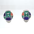 Ray Tracey Sterling Silver Round Earrings with Turquoise and Spiny Oyster Inlay, #8544