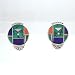 Southwestern Native American Handcrafted Turquoise, Lapis and Spiny Oyster Round Earrings by Ray Tracey in Sterling Silver, #8544