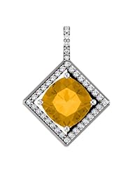 Platinum 8.00x8.00mm Antique Cushion Cut Citrine and Diamond Pendant