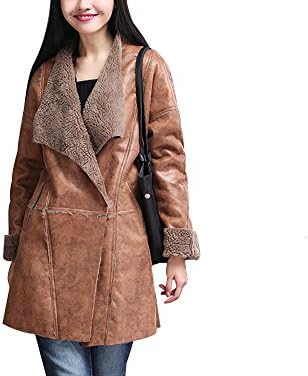Howsoperfect Women's Faux Leather Fur Hooded Suede Leather Fleece Lining Jacket XL