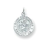 14k White Gold Round Saint Christopher Medal Pendant