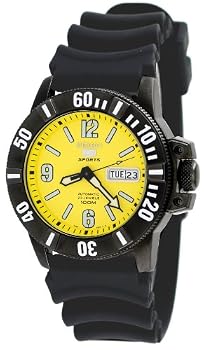 Seiko 5 Sports #SNZG87 Men's Black IP Yellow Dial 100M Automatic Dive Watch