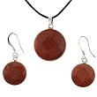 Brown Goldstone Faceted Round Pendant and Earrings Set - Pendant (20mm) - Earrings (15mm) - Adjustable Cord Necklace