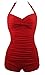 COCOSHIP Solid Red Elegant Retro Boy-Leg One Piece Ruched Maillot Swimsuit 14(FBA)