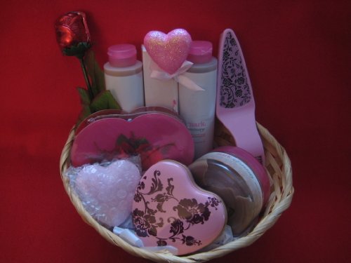 Valentines Day Bath and Body Spa Pamper Gift Basket for Her