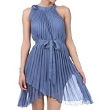 Asymmetrical Hem Pleated Short Sleeveless Dress in Semi-Opaque Solid Colors ( 7 Colors )