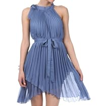 Asymmetrical Hem Pleated Short Sleeveless Dress in Semi-Opaque Solid Colors ( 7 Colors )