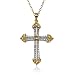 18k Yellow Gold Plated Sterling Silver Citrine 3mm and Diamond Cross Pendant, 18"