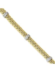 14k Two-Tone Gold 0.05ct Completed Polished Diamond & Mesh Bracelet
