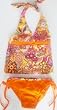 Girls 4-6X 2PC Tie Neck Swimsuit - Orange/Flowers and Dots
