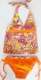 Girls 4-6X 2PC Tie Neck Swimsuit - Orange/Flowers and Dots