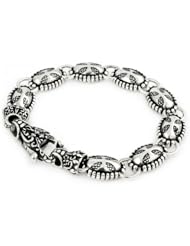 Twisted Blade Silver Large Oval Cross Bracelet With Fancy Clasp 9 Inches