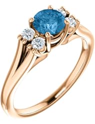 18K Rose Gold 5.00mm Round Cut Swiss Blue Topaz and Diamond Ring -- LIFETIME WARRANTY