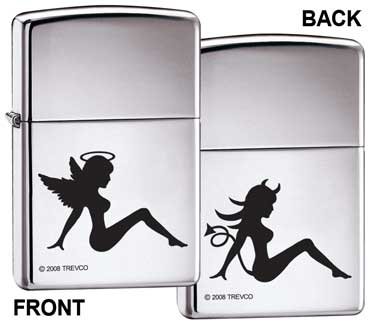 Zippo Lighter - Angel Devil Sexy Trucker Babe Lady Double Sided High Polish Chrome Logo