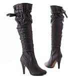 Damen Schuhe, STIEFEL, HIGH HEELS, 0585C, Synthetik in hochwertiger Leder Optik, Schwarz, Gr 41