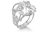 14K White Gold Matte-Finish Hand-Crafted Etched Designer Ring, Enhanced with Bezel Set Diamonds.
