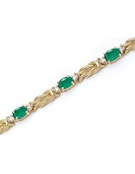 14K Yellow Gold Oval Emerald and Diamond Bracelet