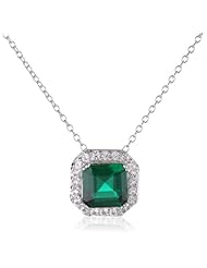 Sterling Silver Created Precious Gemstone and Created White Sapphire Square Pendant Necklace, 18"