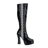PLEASER Electra Womens Knee High Boots Heels Shoes Race Car Checkered Flag Black