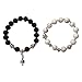 Handmade Beaded Bracelets Set of 2 - Yoga Bracelets for Women with Black and White Beads and Charms