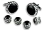 Cufflinks and Stud Set - Black Center with Sparkling Diamond Like Casing, Silver