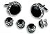 Cufflinks and Stud Set - Black Center with Sparkling Diamond Like Casing, Silver