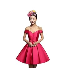 A-line Cocktail Above the Knee Short Off the Shoulder Satin Bateau Neck Lace-Up Pleated Evening Dress/Homecoming Dress/Wedding Party Dress/Mini Dress 