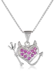 Sterling Silver Created Ruby and Diamond Accent Devil Heart Pendant Necklace