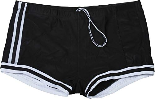 Tulio M504A-Side Striped Square Cut Swim Trunks-Black-Large