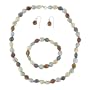 Champagne, Green, Chocolate Brown, Platinum Gray and Peacock Freshwater Cultured Pearl Necklace, Stretch Bracelet and Dangle Earrings Set with Sterling Silver Clasp (8.5-10mm)