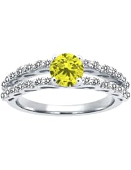 1.18 Ct Round Canary and White Diamond 18K White Gold Ring