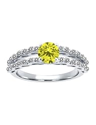 1.18 Ct Round Canary and White Diamond 14K White Gold Ring
