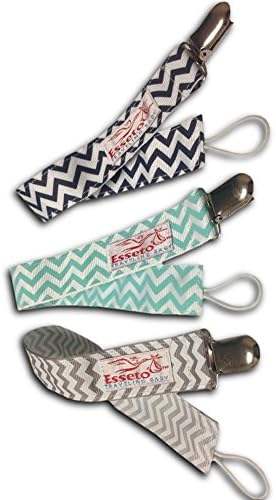 Baby Pacifier Clip | Infant Binky Leash | Light Gray | Mint | Dark Blue Chevron | 3PK