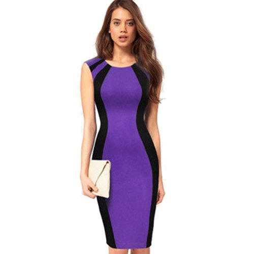 Zeagoo Women's Optical Illusion Color Patch Bodycon Cocktail Party Pencil Dress