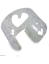 Sterling silver cuff bracelet, Hearts and Flowers