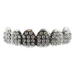 Bling Silver Plated Grillz/Metal Teeth with Clear CZ (TOP) - Includes Fitting Piece and Protective Case