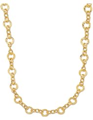 14K Yellow Gold 38" 12.20mm Alternate 3 Round Tube Polish And 1 Flat Open Hammered Ring Link Fancy Necklace With Fancy Lobster Clasp