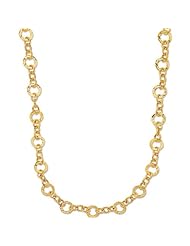 38" 14K Yellow Gold 12.20mm Alternate 3 Round Tube Polished & 1 Flat Open Hammered Ring Link Fancy Necklace w/ Fancy Lobster Clasp