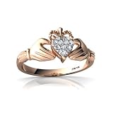 14k Rose Gold White Diamond Celtic Claddagh Ring