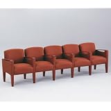 Fabric Five Seater with Center Arms Perk Auburn Fabric/ Cherry Finish