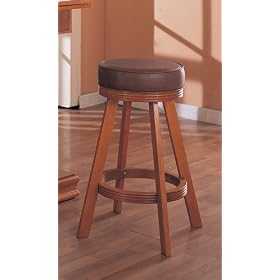 Cherry Finish Wood Barstool Bar Chair Stool with Vinyl Covered Cushion Seating by visiondecor Furniture
