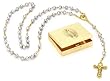The Vatican Library Collection Gray Simulated Plastic Pearl Rosary and Box Set