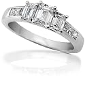 1.50 ctw Three-Stone Emerald & Princess Cut Diamond Engagement Ring in 14kt White Gold