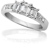 1.50 ctw Three-Stone Emerald & Princess Cut Diamond Engagement Ring in 14Kt White Gold