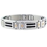 Mens Stainless Steel Black Cable Bracelet with 10k Yellow Gold Screws-Accent, 8.25''